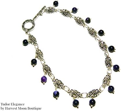 Tudor Inspired Purple Striped Agate Bracelet Anklet Anne Boleyn Renaissance Medieval Handmade by Artisan Angie Pinkal 16th Century