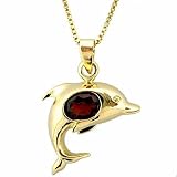 Vermeil (24k Gold over Sterling Silver) Genuine Garnet Dolphin Pendant