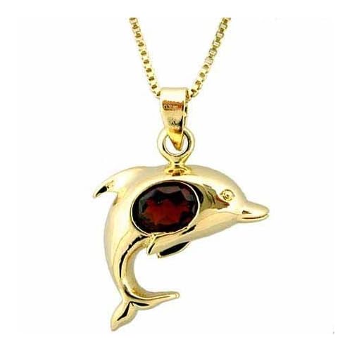 Vermeil (24k Gold over Sterling Silver) Genuine Garnet Dolphin Pendant Vermeil (24k Gold over Sterling Silver) Genuine Garnet Dolphin Pendant