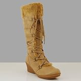 Search : CLARE01 Women Fur Suede Wedge Heel Boots Tan