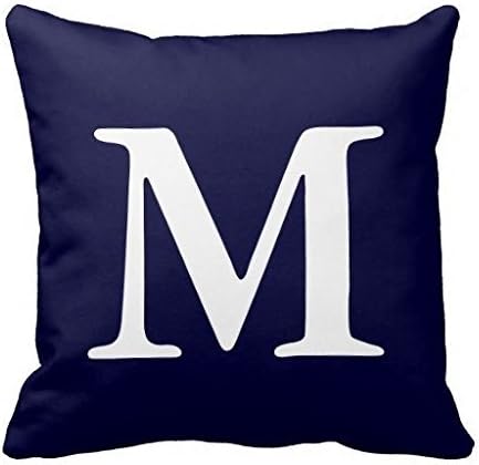 Navy Blue White Monogrammed M Throw Pillow Case