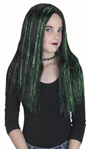 Girl's Black & Green Witch Costume Wig
