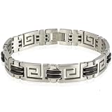 Men's Stainless Steel 13mm Greek Key Rubber Link Bracelet 9