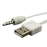 Retractable USB to 1/8-inch Headphone Input Apple iPod Shuffle Transfer Sync Cable - Color White
