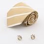 Khaki White Stripes Ties for Men Fathers Day Gift Ideas Accessories Silk Cufflinks 1128