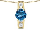 2.05 cts 925 Sterling Silver 14K Yellow Gold Plated Genuine Round Blue Topaz Pendant