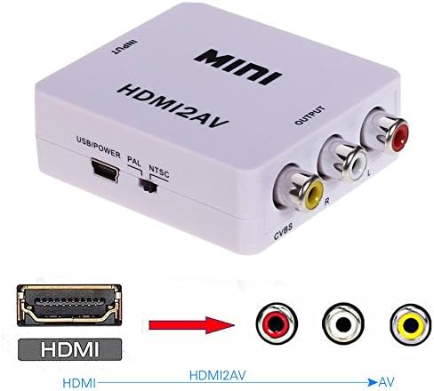 Jiqimao99 1080P HDMI to AV CVBS 3 RCA Video Compos Converter Adapter SKY HDTV CRT TV PS3 White