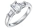 Diamond Engagement Ring: 18K Pure White Gold 1/2 Carat (ctw) Emerald Cut Diamond