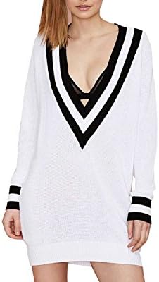 YAYAJIE Womens Preppy Deep V-Neck Long Hiphugger Sweater Dress