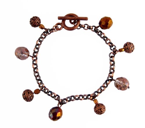 Bracelet - B326 - Fire Polished Faceted Glass and Antique Copper Beads ~ Antique Copper Chain