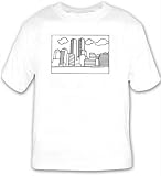 T-shirt with "twin towers", buildings, "black and white", cityscape, "World Trade Center", architecture, construction, structure, "New York City"