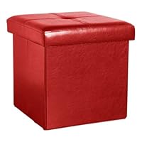 Kennedy Home Collection 15-Inch Fuax Leather Folding Ottoman, Red