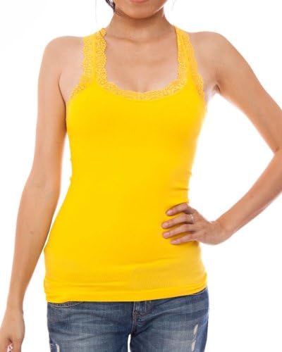 Gold Color Woman Laced Straps Ribbed Racerback Tank Top