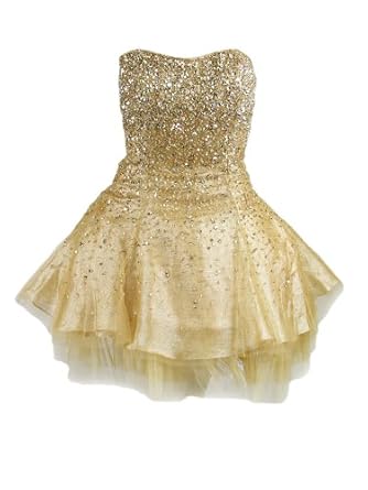 Evening Dresses : Jovani Womens Gold ChampAGne Beaded Strapless Tulle Party Dress 8 On Line