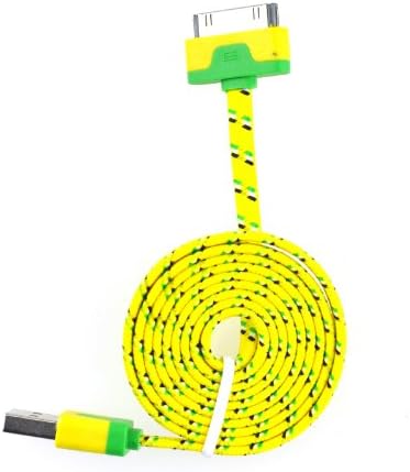 Teviwin(TM)(L026-1) Bundle of 3 Colorful 1M 3FT Cloth Jacketed Braided Noodle Flat USB Data Sync Charging Cable Cord for Apple iPhone 4G 4S iPod touch iPad 1 2 3- Green,Blue,Orange (purple/yellow/red)