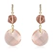 14k Yellow Gold Plated Pink Champagne Cut Crystal Dangle Earrings