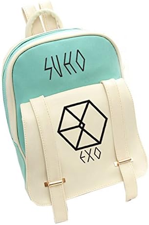 Xingdi Kpop Idol EXO Member SUHO Logo PU Backpack School Bags Shoulder Bags (Green)