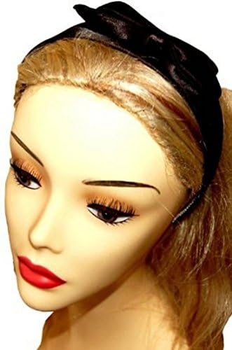 Womens Elastic Satin Headband w/Bow Tie, Black