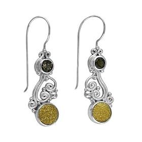 Sterling Silver Gold Druzy and Smoky Quartz Dangle Earrings By Sajen by Amazon.com Collection