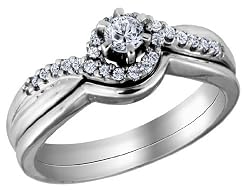 Diamond Engagement Ring and Wedding Band Set 3/10 Carat (ctw) in 14K White Gold, Size 8.5