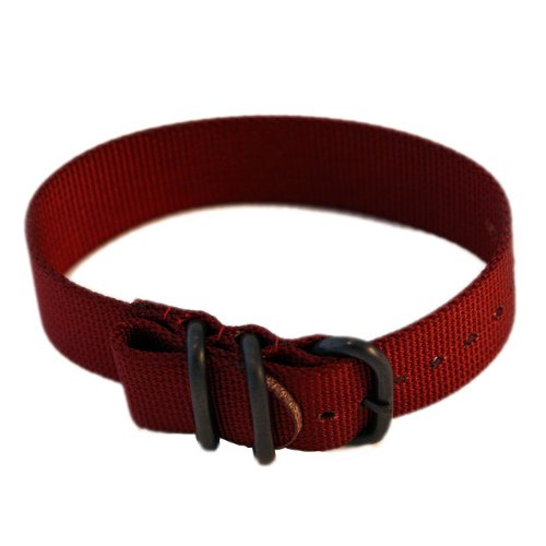 20mm Nylon Watch Band, Tactical Grade Strap, Maroon Red, Non-Glare PVD Hardware