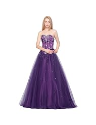 A-line Strapless Polyester/Satin/Taffeta/Tulle Sleeveless Full Length Beaded Lace-Up   Ball Gown Prom Dress/Quinceanera Dress 