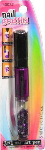 3-1 Purple Nail Polish Brush &amp; Fine Tip Pin with Nail Jewels By Nail Graffiti