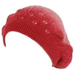 2 Tone Knit Vent Summer Light Beret Slouch Tam Hat Pink with Hot Pink