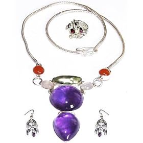 Necklaces Earrings Rings in Silver & Assorted Gemstones -Indian Jewelry Sets (nklc038)
