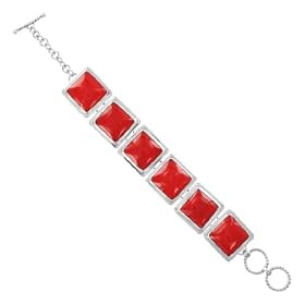 .925 Sterling Silver 19 MM Square Coral Link Bracelet 6 7.5 Adjustable with... by 