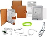 CrazyOnDigital 7 items Slim Leather Case Cover with Charger and Screen Protector For Amazon New Kindle Touch (Brown)