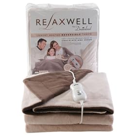 Dreamland Relaxwell Luxury Reversible Family Size Micro Fleece Heated Throw, Chocolate/ Cream