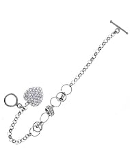 Sterling Silver Bracelet with Round and Heart Pave-Set Charms