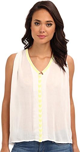 aryn K Women's Embroidered Detail Sleeveless Woven Top, White/Lemon, X-Small