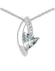 0.70 Carat Genuine Aquamarin and 0.12 CT TDW Genuine Diamond 925 Sterling Silver Pendant