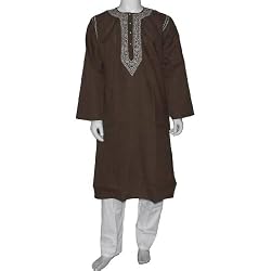 Men Cotton Clothing Embroidered Kurta Pajama Long Sleeve Size M Chest :40 (gkp578)