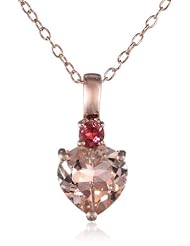 Rose-Gold Flashed Silver Morganite and Pink Tourmaline Heart Pendant Necklace, 18"