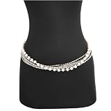 41BcKqQ0k5L. SL160  LAYERED 4 ROW STRANDS RHINESTONE PEARLS & CHAIN LINKED SILVER TONE BELT