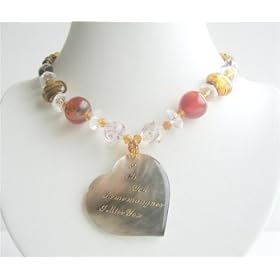 Shell Heart Pendant w/ Words My Love In English & French Mutli Fancy Beaded Necklace (BRAND NEW)