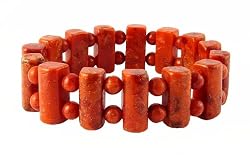 Bracelet - B174 - Coral Pillar and Round Beads - Stretch