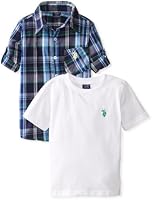 U.S. Polo Assn. Little Boys' 2Fer Crew Neck T-Shirt and Long Sleeve Plaid Shirt Set