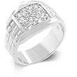 Men's Ring - White Gold Rhodium Bonded Watch with Pave Clear CZ Face in Silvertone (Sizes 9-14)