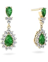 Genuine Emerald 14kt Yellow Gold Dangle Drop Earrings