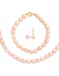 Genuine 14K Yellow Gold Pink Fresh Water Cultured Pearl 14 In. Necklace, Bracelet & Earrings Set 100% Satisfaction Guaranteed.