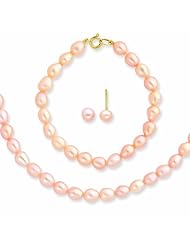 14K Gold Pink FW Cultured Pearl 14 in. Necklace, Bracelet & Earrings Set"