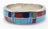 Sterling Silver Southwestern Coral, Amethyst, Turquoise, Jade, Lapis and Opal Ring