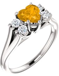 14K White Gold 6.00x6.00mm Heart Cut Citrine and Diamond Ring -- LIFETIME WARRANTY