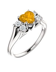 Platinum 6.00x6.00mm Heart Cut Citrine and Diamond Ring -- LIFETIME WARRANTY