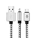 Micro USB Cable,[2-Pack] 6''ft/2m Premium Durable Nylon Braided Tangle-Free High Speed Data Sync Charger Cord with Aluminum Heads for Android Samsung HTC Motorola LG Sony BlackBerry and More (Silver)
