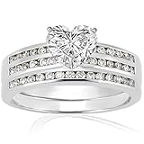 1.40 Ct Heart Shaped Diamond Engagement Wedding Rings Set VS2-G CUT:EXCELLENT
